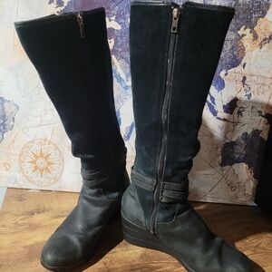 UGG Lesley Black Suede And Leather Waterproof Wedge Boots
